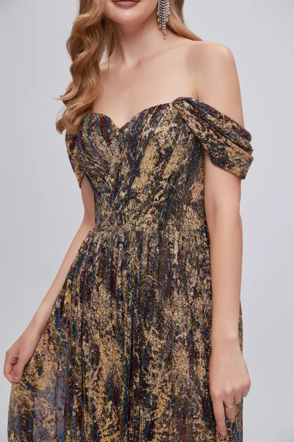 Chic / Belle Doré Glitter Fendue devant Robe De Bal Robe De Soirée 2023 Princesse De l'épaule Sans Manches Dos Nu Longue Robe De Ceremonie