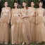Affordable Champagne Bridesmaid Dresses 2020 A-Line / Princess Appliques Sequins Backless Floor-Length / Long Ruffle