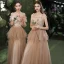 Affordable Champagne Bridesmaid Dresses 2020 A-Line / Princess Appliques Sequins Backless Floor-Length / Long Ruffle
