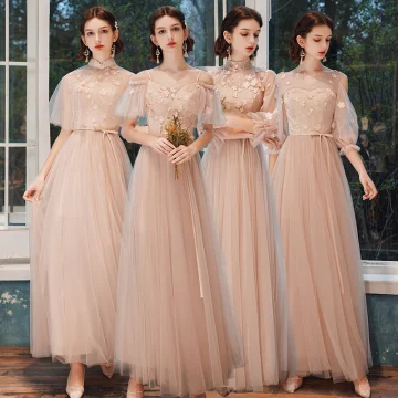 Affordable Pearl Pink Bridesmaid Dresses 2020 A Line Princess See Through Appliques Flower Backless Floor Length Long Ruffle