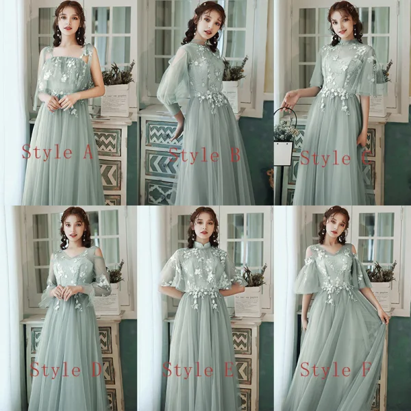 Affordable Sage Green Bridesmaid Dresses 2020 A-Line Princess Appliques Lace Backless