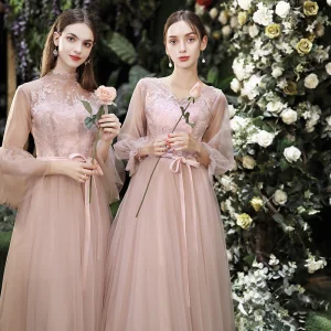 Affordable Pearl Pink Bridesmaid Dresses 2020 A Line Princess Backless Appliques Lace Sash Tea Length Ruffle