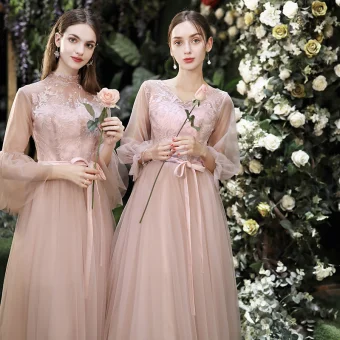 Affordable Pearl Pink Bridesmaid Dresses 2020 A Line Princess Backless Appliques Lace Sash Tea Length Ruffle