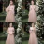 Affordable Pearl Pink Bridesmaid Dresses 2020 A-Line / Princess Backless Appliques Lace Sash Tea-length Ruffle