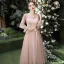 Affordable Pearl Pink Bridesmaid Dresses 2020 A-Line / Princess Backless Appliques Lace Sash Tea-length Ruffle
