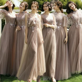 Abordable Marron Robe Demoiselle D Honneur 2020 Princesse Appliques En Dentelle Dos Nu Longue Volants