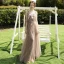 Abordable Marron Robe Demoiselle D'honneur 2020 Princesse Appliques En Dentelle Dos Nu Longue Volants
