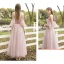 Affordable Blushing Pink Bridesmaid Dresses 2020 A-Line / Princess Appliques Lace Backless Floor-Length / Long Ruffle