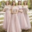 Affordable Blushing Pink Bridesmaid Dresses 2020 A-Line / Princess Appliques Lace Backless Floor-Length / Long Ruffle