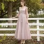 Affordable Blushing Pink Bridesmaid Dresses 2020 A-Line / Princess Appliques Lace Backless Floor-Length / Long Ruffle