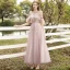 Affordable Blushing Pink Bridesmaid Dresses 2020 A-Line / Princess Appliques Lace Backless Floor-Length / Long Ruffle