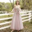 Affordable Blushing Pink Bridesmaid Dresses 2020 A-Line / Princess Appliques Lace Backless Floor-Length / Long Ruffle