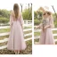 Affordable Blushing Pink Bridesmaid Dresses 2020 A-Line / Princess Appliques Lace Backless Floor-Length / Long Ruffle