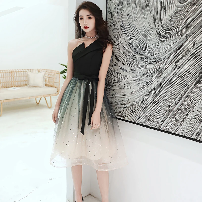 one shoulder graduation dress One Shoulder Short Black Prom Dresses, Short Black Formal Graduation D –  jbydress main image 0
