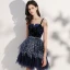 Elegant Black Cocktail Dresses 2020 Ball Gown Spaghetti Straps Sleeveless Star Embroidered Sequins Metal Sash Short Ruffle Backless Little Black Dress