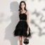 Elegant Black Cocktail Dresses 2020 Ball Gown Spaghetti Straps Sleeveless Star Embroidered Sequins Metal Sash Short Ruffle Backless Little Black Dress