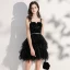 Elegant Black Cocktail Dresses 2020 Ball Gown Spaghetti Straps Sleeveless Star Embroidered Sequins Metal Sash Short Ruffle Backless Little Black Dress