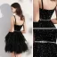 Elegant Black Cocktail Dresses 2020 Ball Gown Spaghetti Straps Sleeveless Star Embroidered Sequins Metal Sash Short Ruffle Backless Little Black Dress