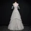 High-end Grey Prom Dresses 2020 A-Line / Princess Spaghetti Straps Short Sleeve Beading Floor-Length / Long Ruffle Backless Formal Dresses