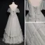 High-end Grey Prom Dresses 2020 A-Line / Princess Spaghetti Straps Short Sleeve Beading Floor-Length / Long Ruffle Backless Formal Dresses
