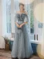 Élégant Gris Robe De Soirée 2020 Princesse Bustier 1/2 Manches Paillettes Glitter Tulle Longue Volants Dos Nu Robe De Ceremonie