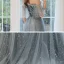Élégant Gris Robe De Soirée 2020 Princesse Bustier 1/2 Manches Paillettes Glitter Tulle Longue Volants Dos Nu Robe De Ceremonie