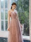 Elegant Pearl Pink Evening Dresses  2020 A-Line / Princess Spaghetti Straps Sleeveless Glitter Tulle Sash Floor-Length / Long Ruffle Backless Formal Dresses