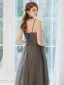 Élégant Gris Robe De Soirée 2020 Princesse Bretelles Spaghetti Sans Manches Perlage Glitter Tulle Longue Volants Dos Nu Robe De Ceremonie
