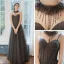 Élégant Gris Robe De Soirée 2020 Princesse Bretelles Spaghetti Sans Manches Perlage Glitter Tulle Longue Volants Dos Nu Robe De Ceremonie