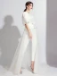 Fashion White Jumpsuit With Shawl 2020 Scoop Neck Backless Metal Sash Sweep Train Evening Dresses