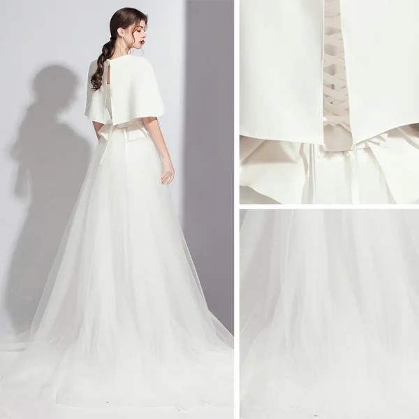 Fashion White Jumpsuit With Shawl 2020 Scoop Neck Backless Metal Sash Sweep Train Evening Dresses