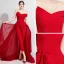Fashion Burgundy Jumpsuit 2020 Off-The-Shoulder Short Sleeve Bow Sweep Train Backless Evening Dresses