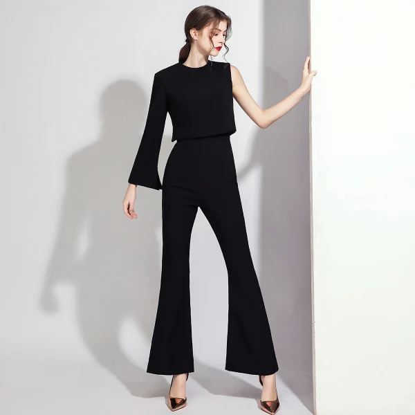 Modest / Simple White Jumpsuit 2020 One-Shoulder Long Sleeve Floor-Length / Long Backless Evening Dresses