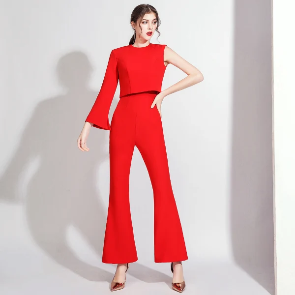 Modest / Simple White Jumpsuit 2020 One-Shoulder Long Sleeve Floor-Length / Long Backless Evening Dresses
