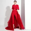 Fashion Burgundy Jumpsuit With Shawl 2020 Scoop Neck Sleeveless Rhinestone Sash Detachable Sweep Train Evening Dresses