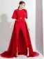 Fashion Burgundy Jumpsuit With Shawl 2020 Scoop Neck Sleeveless Rhinestone Sash Detachable Sweep Train Evening Dresses