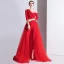 Fashion Red Jumpsuit 2020 One-Shoulder 3/4 Sleeve Detachable Sweep Train Backless Evening Dresses