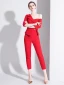 Fashion Red Jumpsuit 2020 One-Shoulder 3/4 Sleeve Detachable Sweep Train Backless Evening Dresses