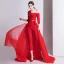 Fashion Red Jumpsuit 2020 One-Shoulder 3/4 Sleeve Detachable Sweep Train Backless Evening Dresses