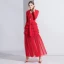 Fashion Red Evening Dresses  2020 A-Line / Princess V-Neck Long Sleeve Floor-Length / Long Cascading Ruffles Formal Dresses