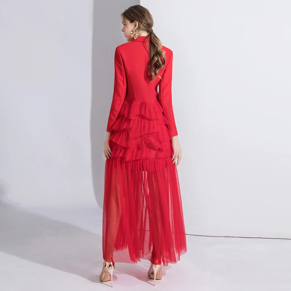 Fashion Red Evening Dresses  2020 A-Line / Princess V-Neck Long Sleeve Floor-Length / Long Cascading Ruffles Formal Dresses