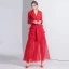Fashion Red Evening Dresses  2020 A-Line / Princess V-Neck Long Sleeve Floor-Length / Long Cascading Ruffles Formal Dresses