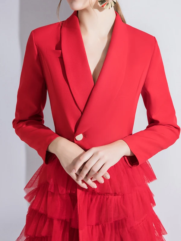 Fashion Red Evening Dresses  2020 A-Line / Princess V-Neck Long Sleeve Floor-Length / Long Cascading Ruffles Formal Dresses