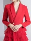 Fashion Red Evening Dresses  2020 A-Line / Princess V-Neck Long Sleeve Floor-Length / Long Cascading Ruffles Formal Dresses