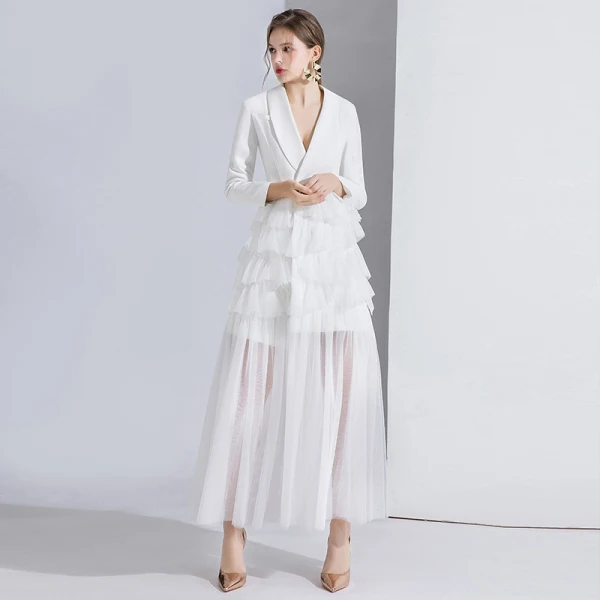 Fashion Red Evening Dresses  2020 A-Line / Princess V-Neck Long Sleeve Floor-Length / Long Cascading Ruffles Formal Dresses