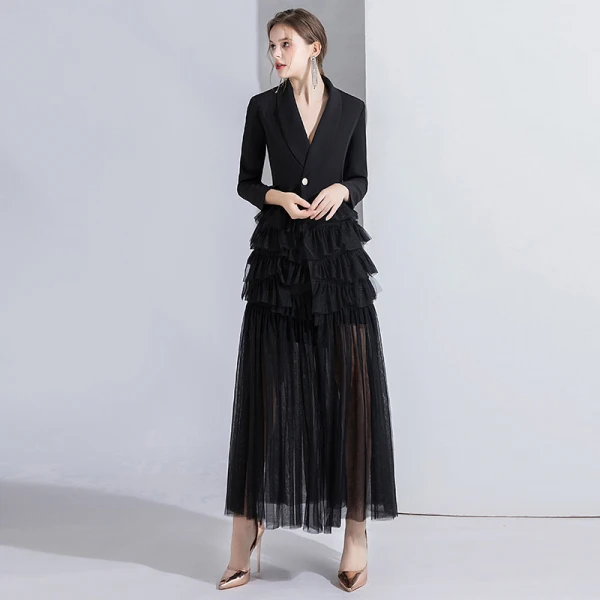 Fashion Red Evening Dresses  2020 A-Line / Princess V-Neck Long Sleeve Floor-Length / Long Cascading Ruffles Formal Dresses