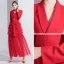 Fashion Red Evening Dresses  2020 A-Line / Princess V-Neck Long Sleeve Floor-Length / Long Cascading Ruffles Formal Dresses