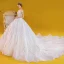 Chic / Belle Blanche La Mariée Robe De Mariée 2020 Robe Boule Transparentes Encolure Dégagée Dos Nu Manches Courtes Perlage Gland Appliques En Dentelle Perle Paillettes Royal Train Volants