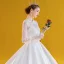 Victorian Style White Satin Bridal Wedding Dresses 2020 Ball Gown Scoop Neck Puffy 3/4 Sleeve Backless Appliques Lace Beading Cathedral Train