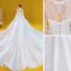 Victorian Style White Satin Bridal Wedding Dresses 2020 Ball Gown Scoop Neck Puffy 3/4 Sleeve Backless Appliques Lace Beading Cathedral Train